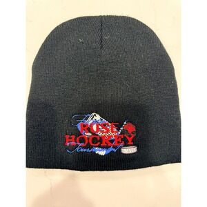 Rose Hockey Tournament MVP Beanie Hat Mens Black Knit Winter Cap Embroidered